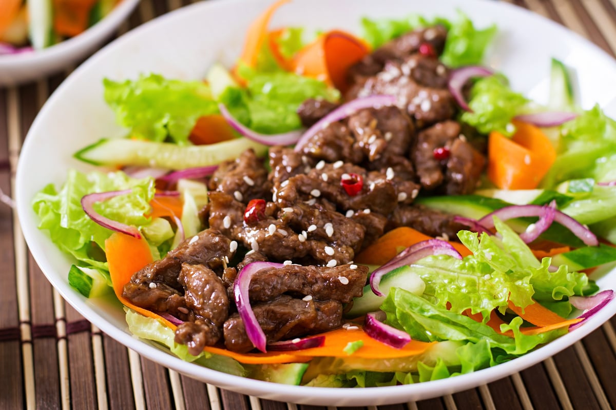 Salad with beef teriyaki