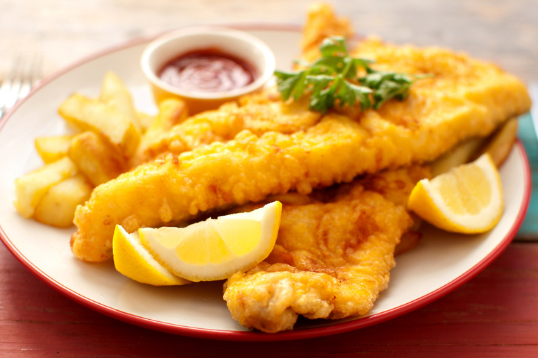 Plate of traditional fish and chips
